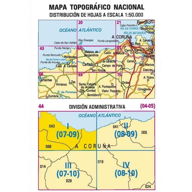 Carte topographique de l'Espagne n° 0044.1 - Malpica de Bergantiños | CNIG - 1/25 000 carte de randonnée CNIG