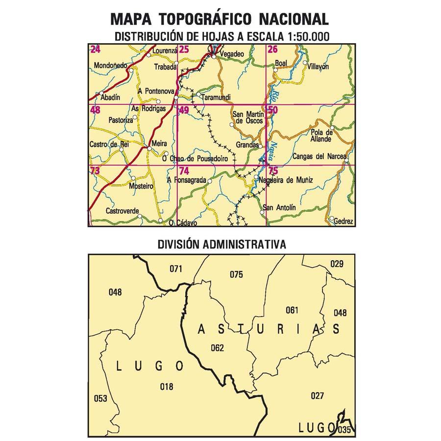Carte topographique de l'Espagne n° 0049 - Grandas | CNIG - 1/50 000 carte de randonnée CNIG