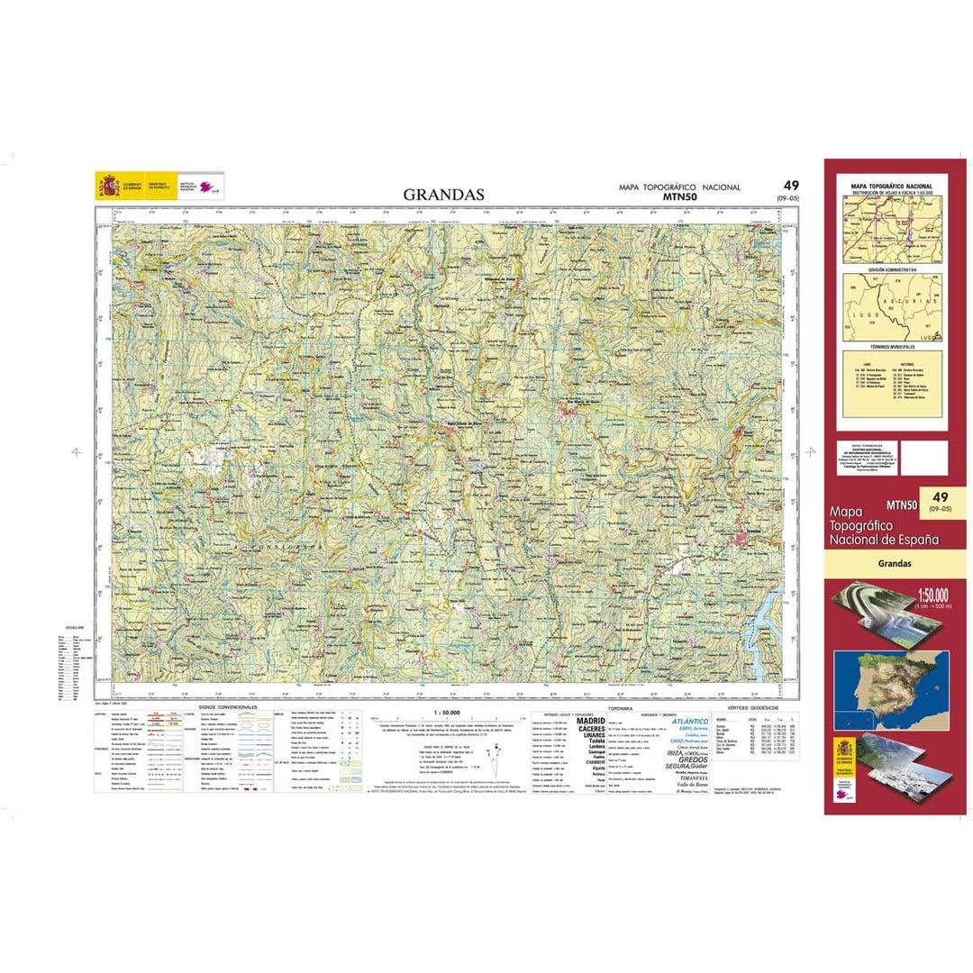 Carte topographique de l'Espagne n° 0049 - Grandas | CNIG - 1/50 000 carte pliée CNIG 