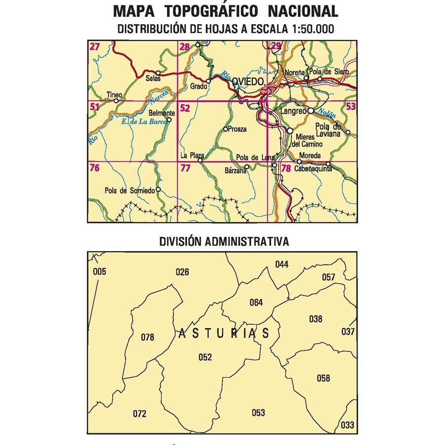 Carte topographique de l'Espagne n° 0052 - Proaza | CNIG - 1/50 000 carte de randonnée CNIG