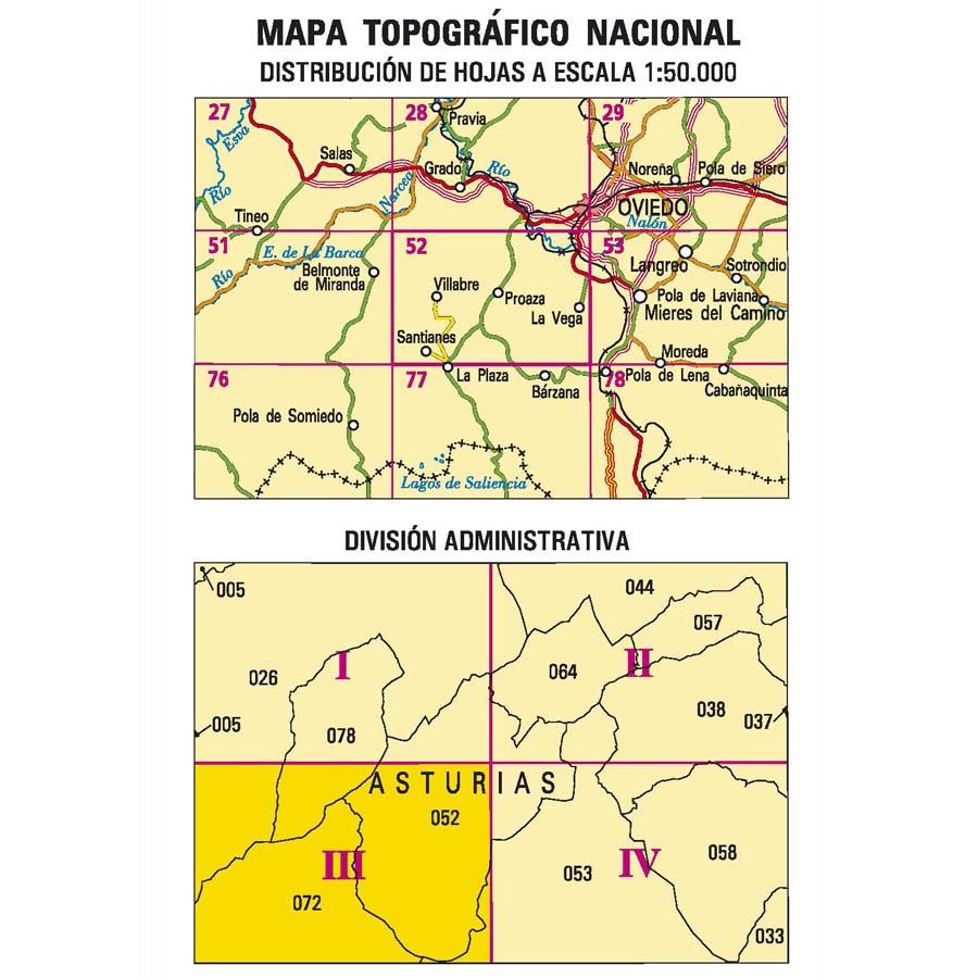 Carte topographique de l'Espagne n° 0052.3 - Santianes | CNIG - 1/25 000 carte de randonnée CNIG