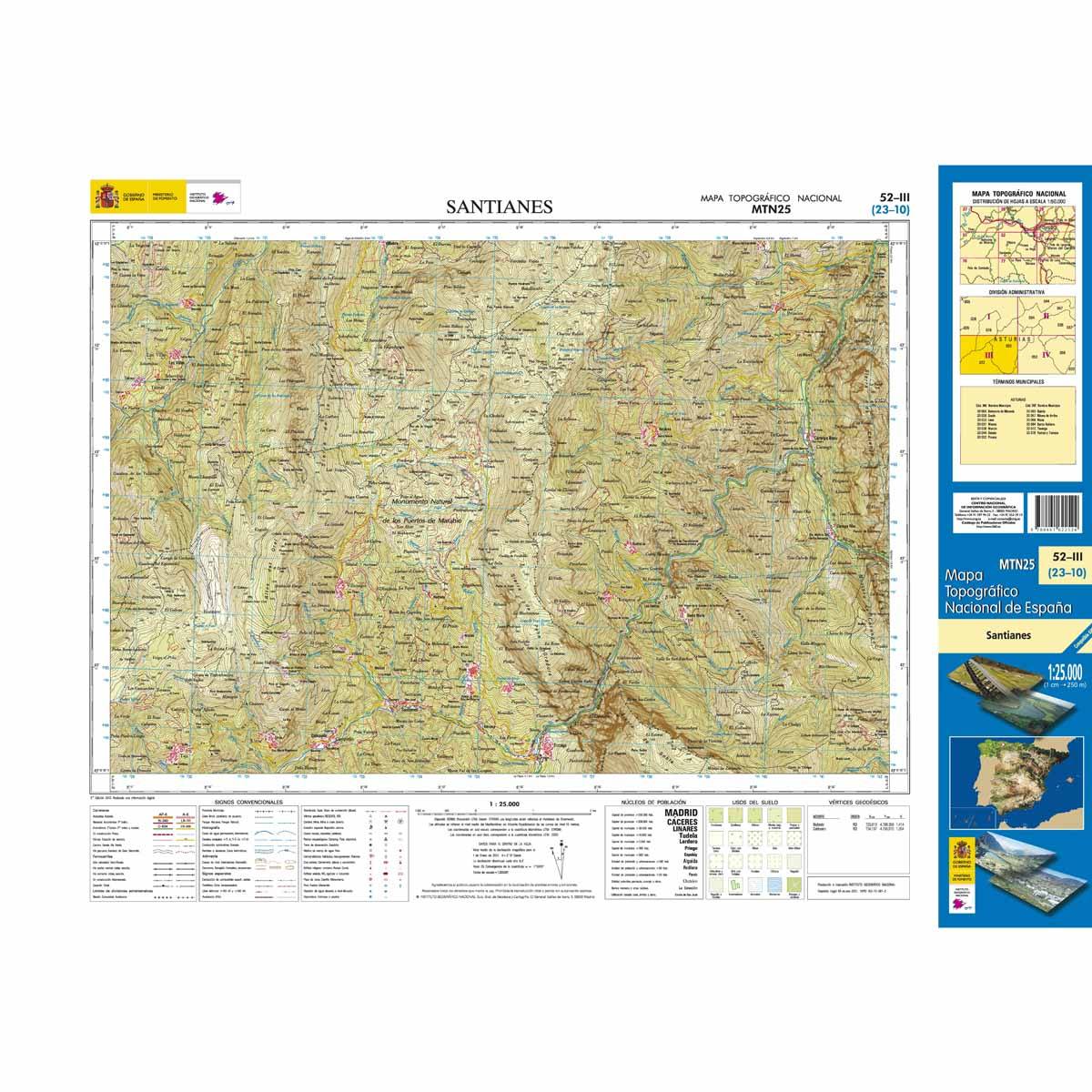 Carte topographique de l'Espagne n° 0052.3 - Santianes | CNIG - 1/25 000 carte de randonnée CNIG