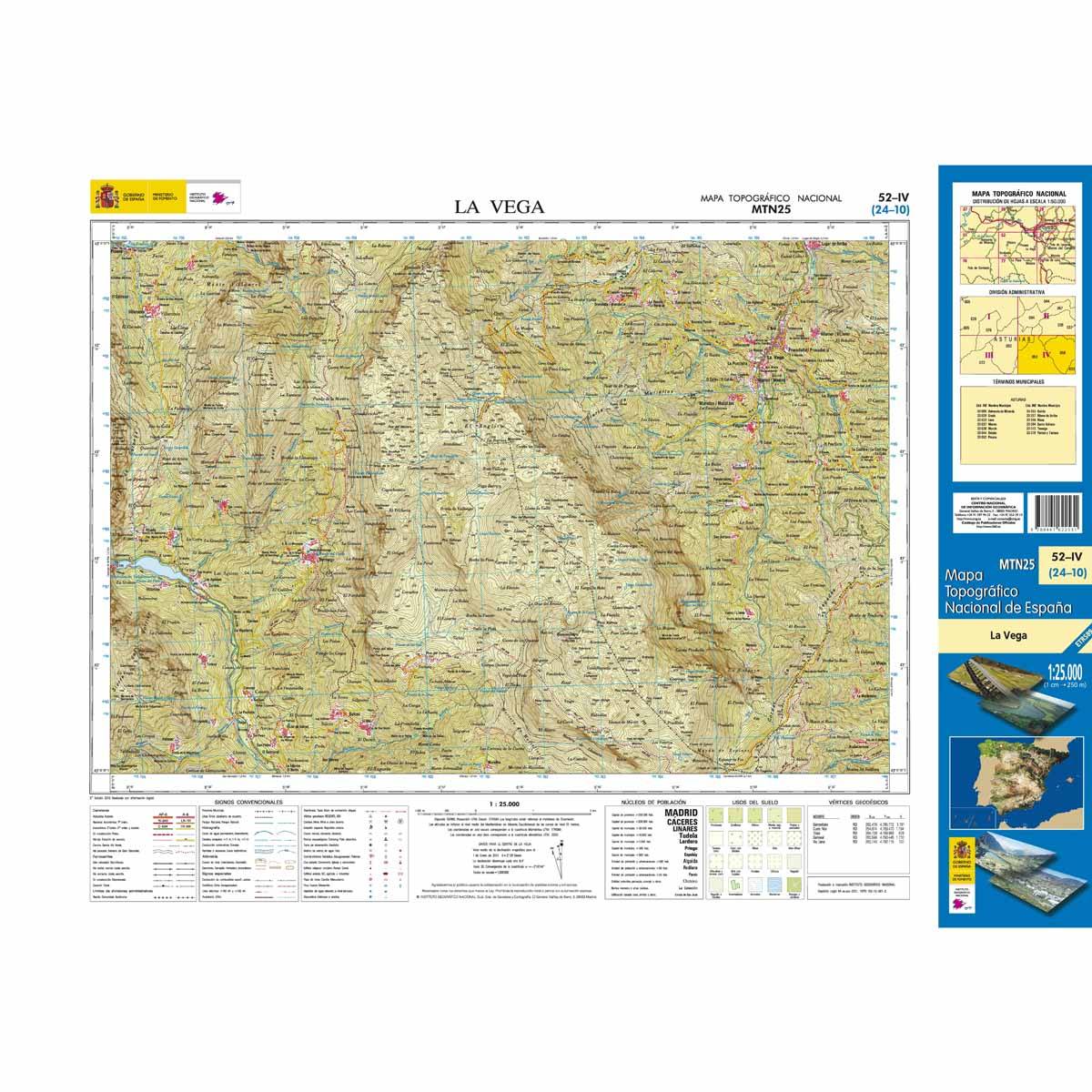 Carte topographique de l'Espagne n° 0052.4 - La Vega | CNIG - 1/25 000 carte de randonnée CNIG