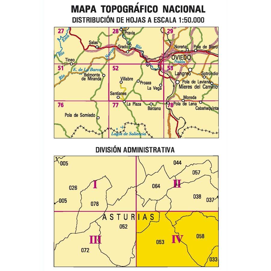 Carte topographique de l'Espagne n° 0052.4 - La Vega | CNIG - 1/25 000 carte de randonnée CNIG