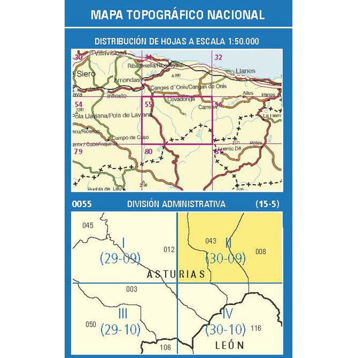 Carte topographique de l'Espagne n° 0055.2 - Inguanzo | CNIG - 1/25 000 carte pliée CNIG 