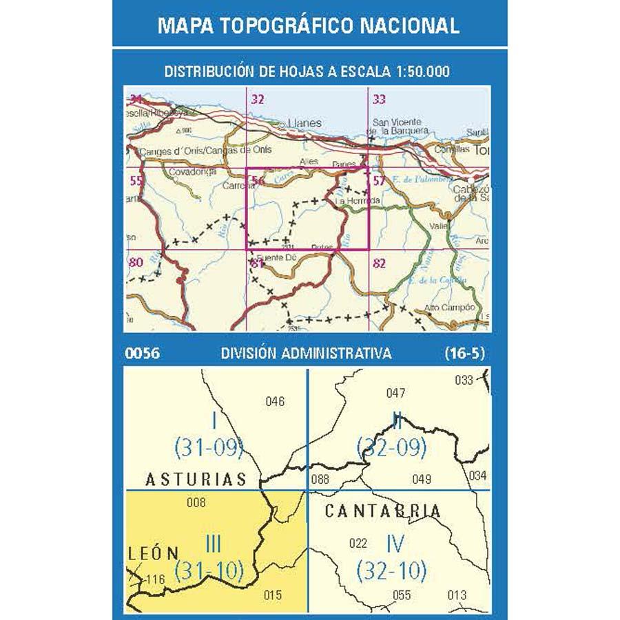 Carte topographique de l'Espagne n° 0056.3 - Sotres | CNIG - 1/25 000 carte de randonnée CNIG
