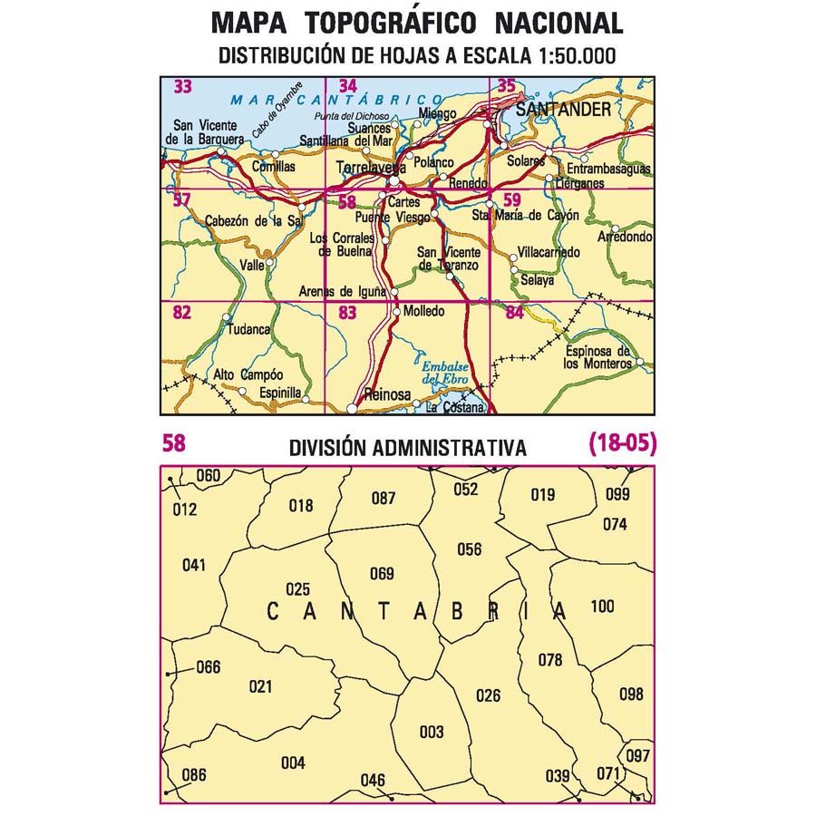 Carte topographique de l'Espagne n° 0058 - Los Corrales de Buelna | CNIG - 1/50 000 carte de randonnée CNIG