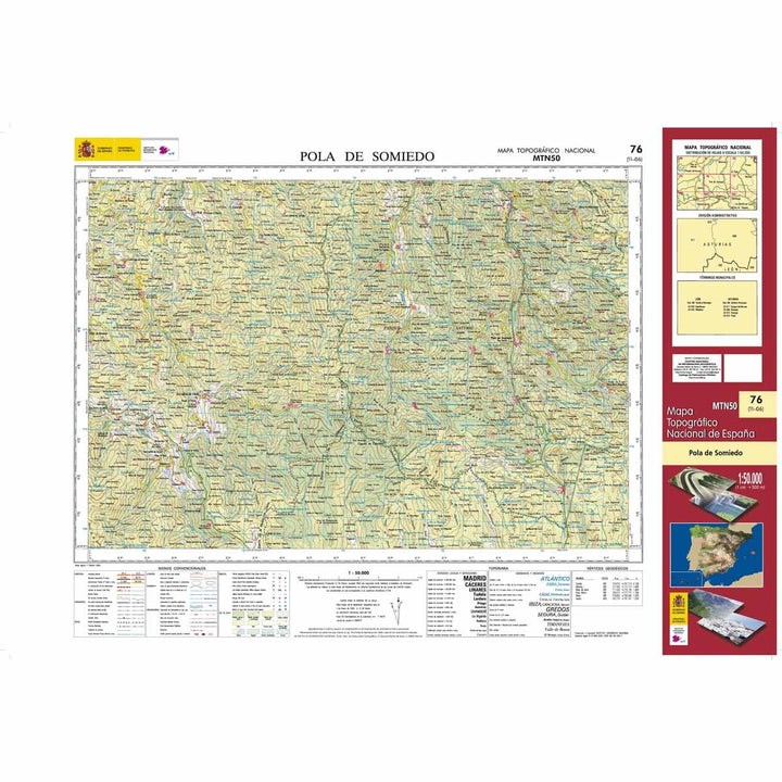 Carte topographique de l'Espagne n° 0076 - Pola de Somiedo | CNIG - 1/50 000 carte pliée CNIG 