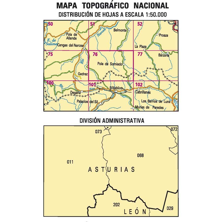 Carte topographique de l'Espagne n° 0076 - Pola de Somiedo | CNIG - 1/50 000 carte de randonnée CNIG