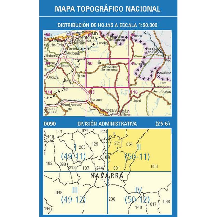 Carte topographique de l'Espagne n° 0090.2 - Sunbilla | CNIG - 1/25 000 carte de randonnée CNIG