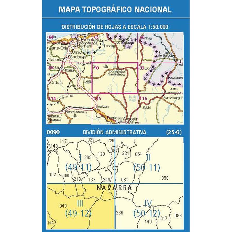 Carte topographique de l'Espagne n° 0090.3 - Eratsun | CNIG - 1/25 000 carte de randonnée CNIG