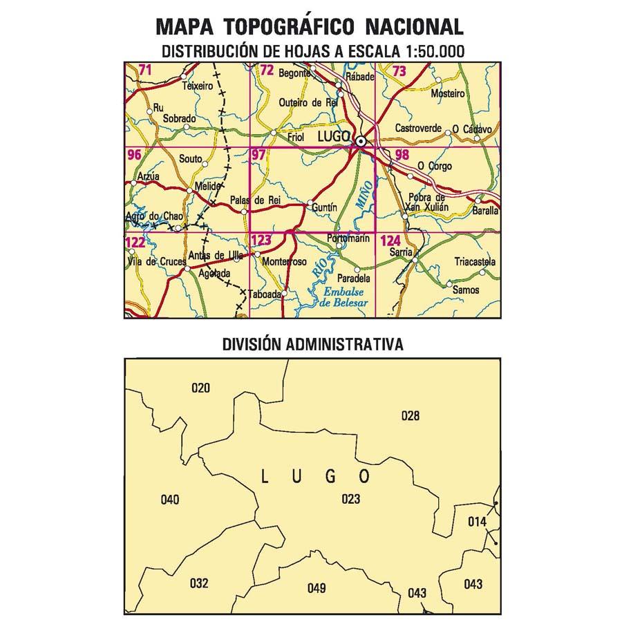 Carte topographique de l'Espagne n° 0097 - Guntín | CNIG - 1/50 000 carte de randonnée CNIG