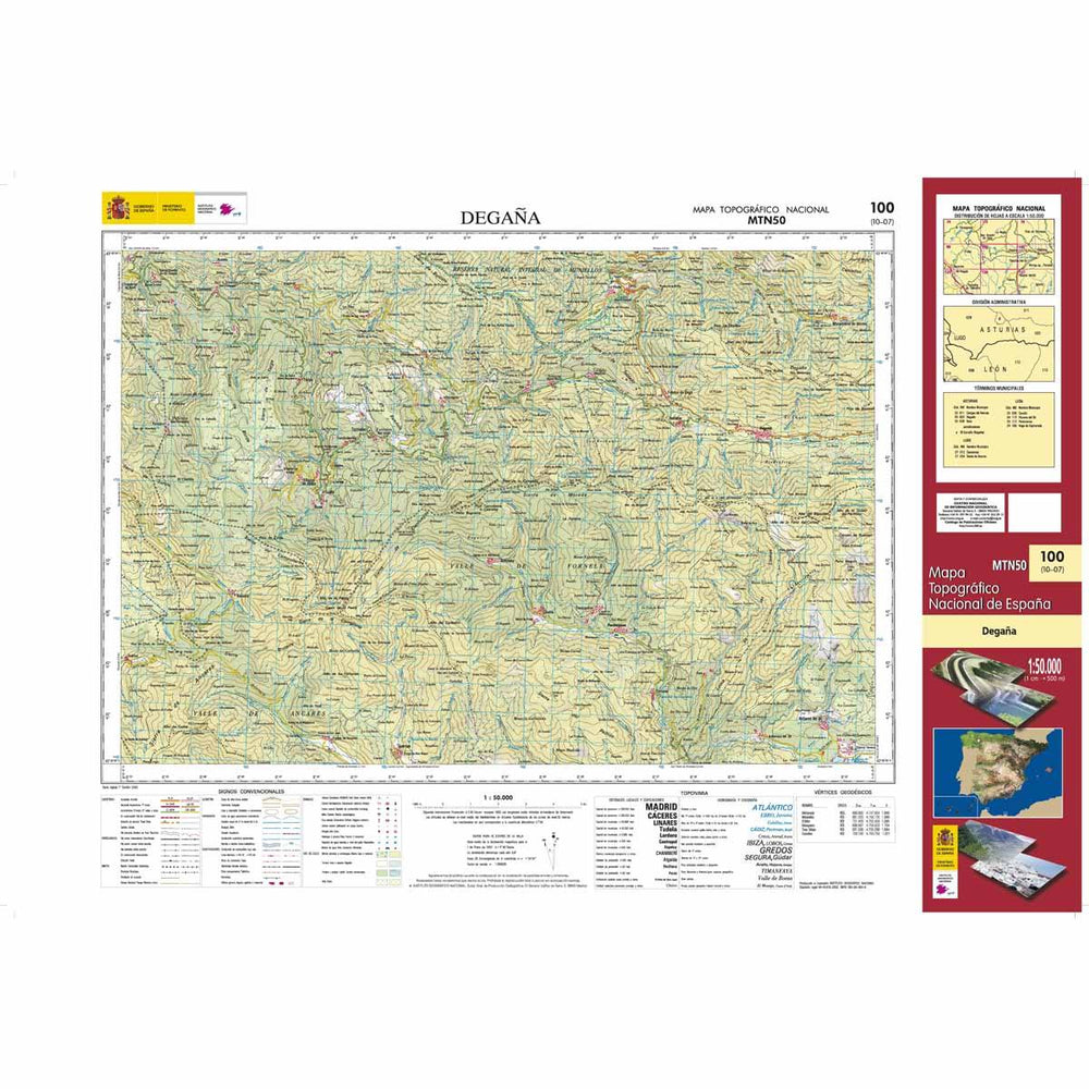 Carte topographique de l'Espagne n° 0100 - Degaña | CNIG - 1/50 000 carte pliée CNIG 