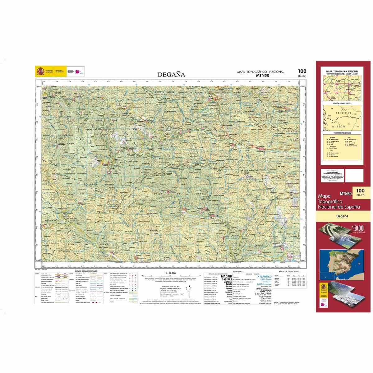 Carte topographique de l'Espagne n° 0100 - Degaña | CNIG - 1/50 000 carte de randonnée CNIG