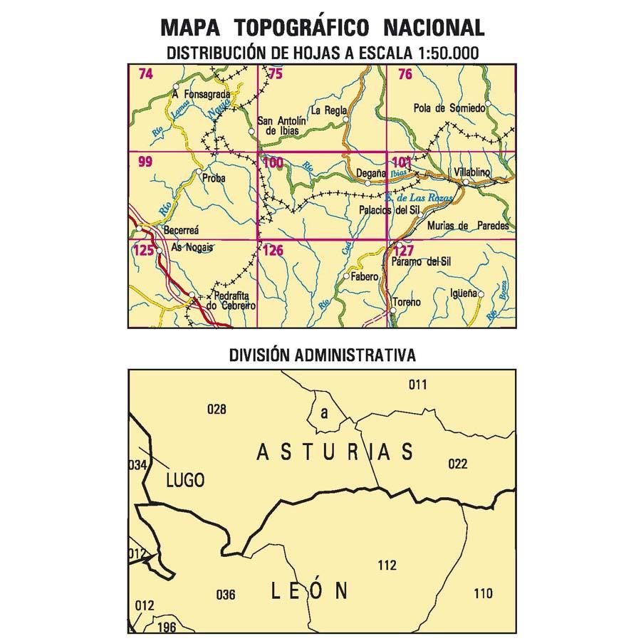 Carte topographique de l'Espagne n° 0100 - Degaña | CNIG - 1/50 000 carte pliée CNIG 