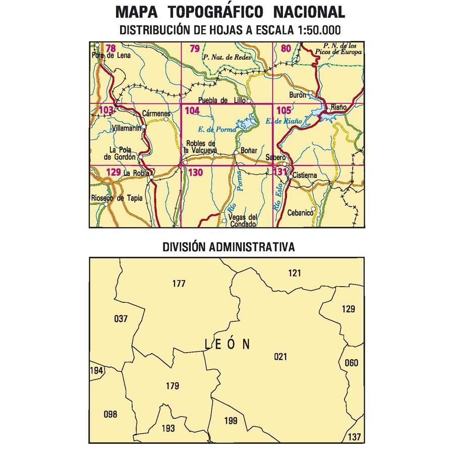 Carte topographique de l'Espagne n° 0104 - Boñar | CNIG - 1/50 000 carte de randonnée CNIG