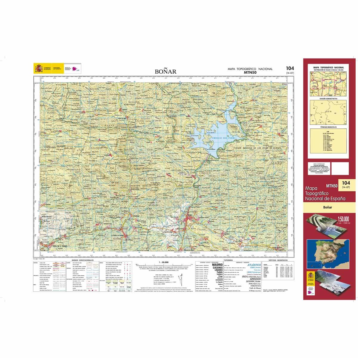 Carte topographique de l'Espagne n° 0104 - Boñar | CNIG - 1/50 000 carte de randonnée CNIG