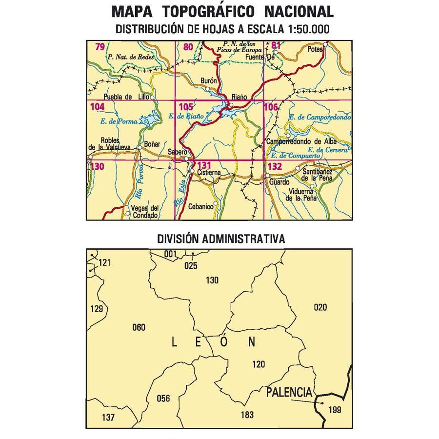 Carte topographique de l'Espagne n° 0105 - Sabero | CNIG - 1/50 000 carte de randonnée CNIG