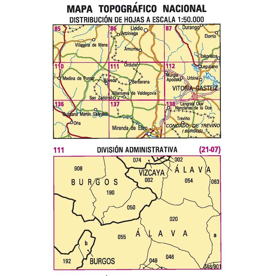 Carte topographique de l'Espagne n° 0111 - Orduña | CNIG - 1/50 000 carte de randonnée CNIG
