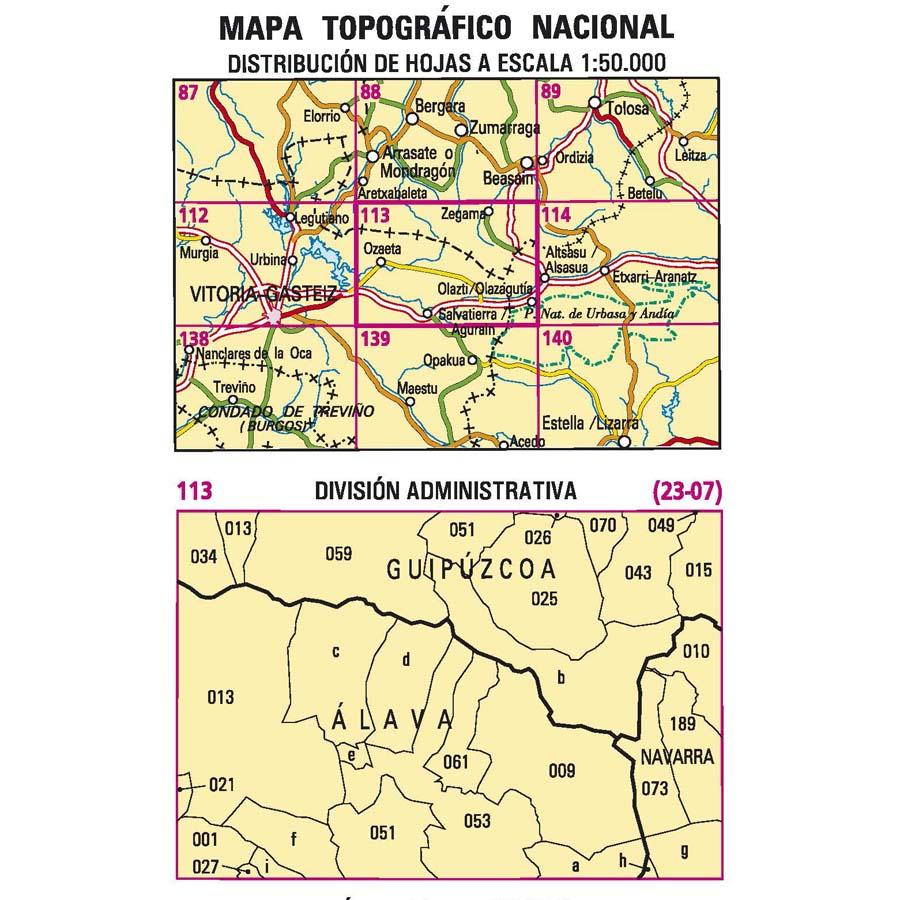 Carte topographique de l'Espagne n° 0113 - Salvatierra / Agurain | CNIG - 1/50 000 carte de randonnée CNIG