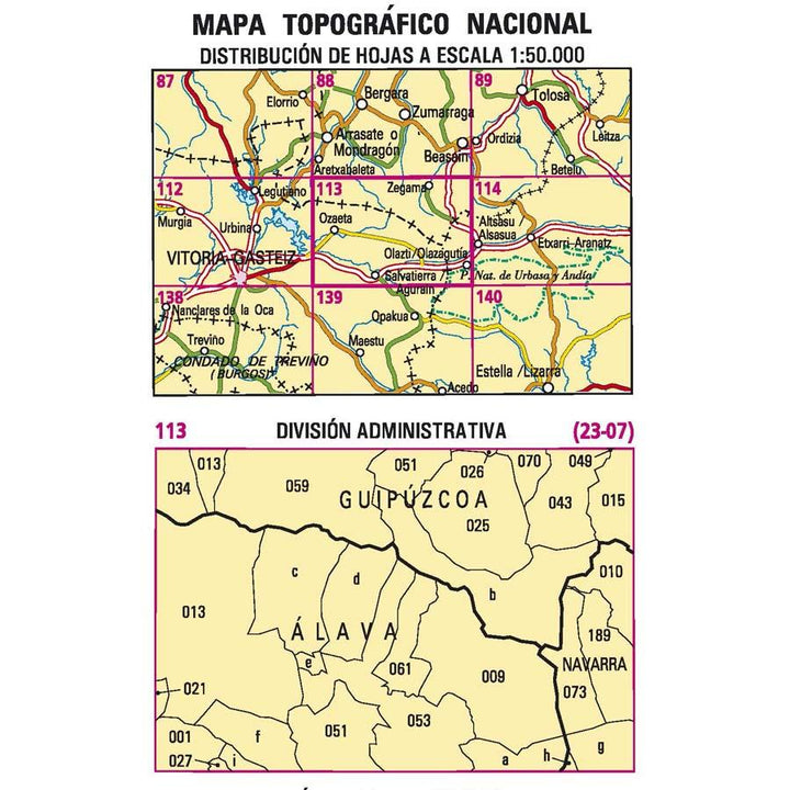 Carte topographique de l'Espagne n° 0113 - Salvatierra / Agurain | CNIG - 1/50 000 carte pliée CNIG 