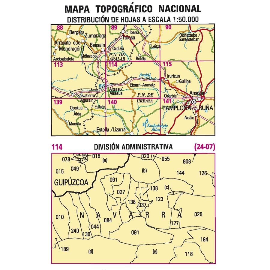 Carte topographique de l'Espagne n° 0114 - Altsasu / Alsasua | CNIG - 1/50 000 carte de randonnée CNIG