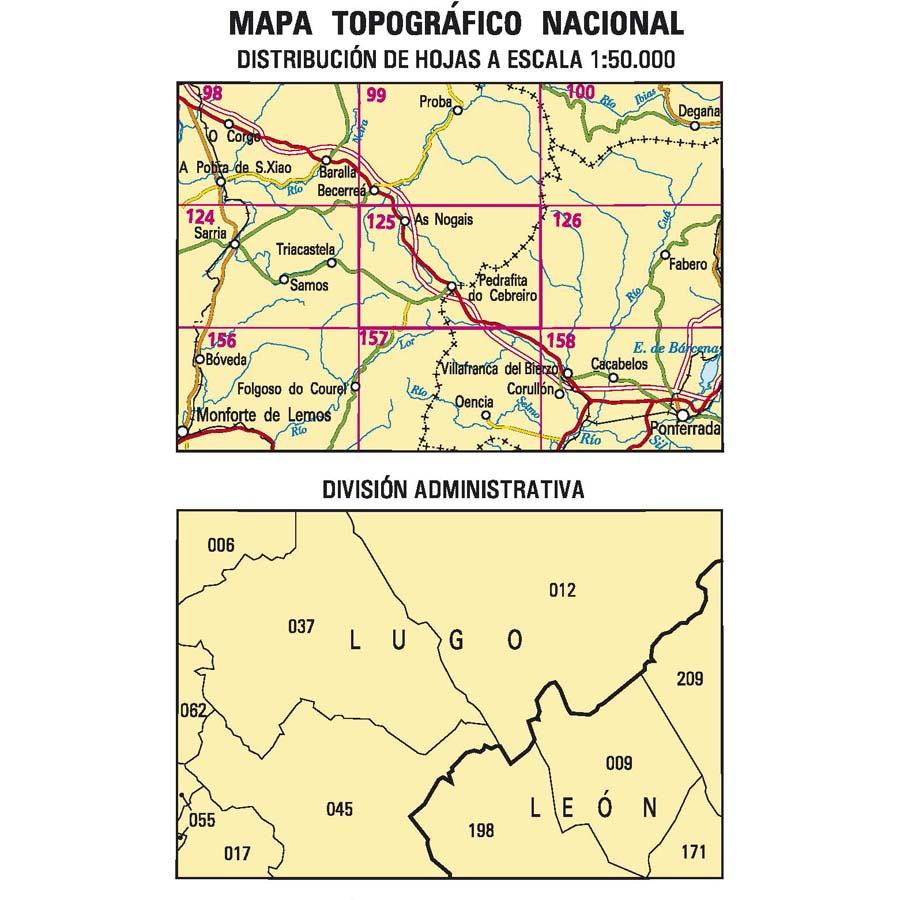 Carte topographique de l'Espagne n° 0125 - As Nogais | CNIG - 1/50 000 carte de randonnée CNIG