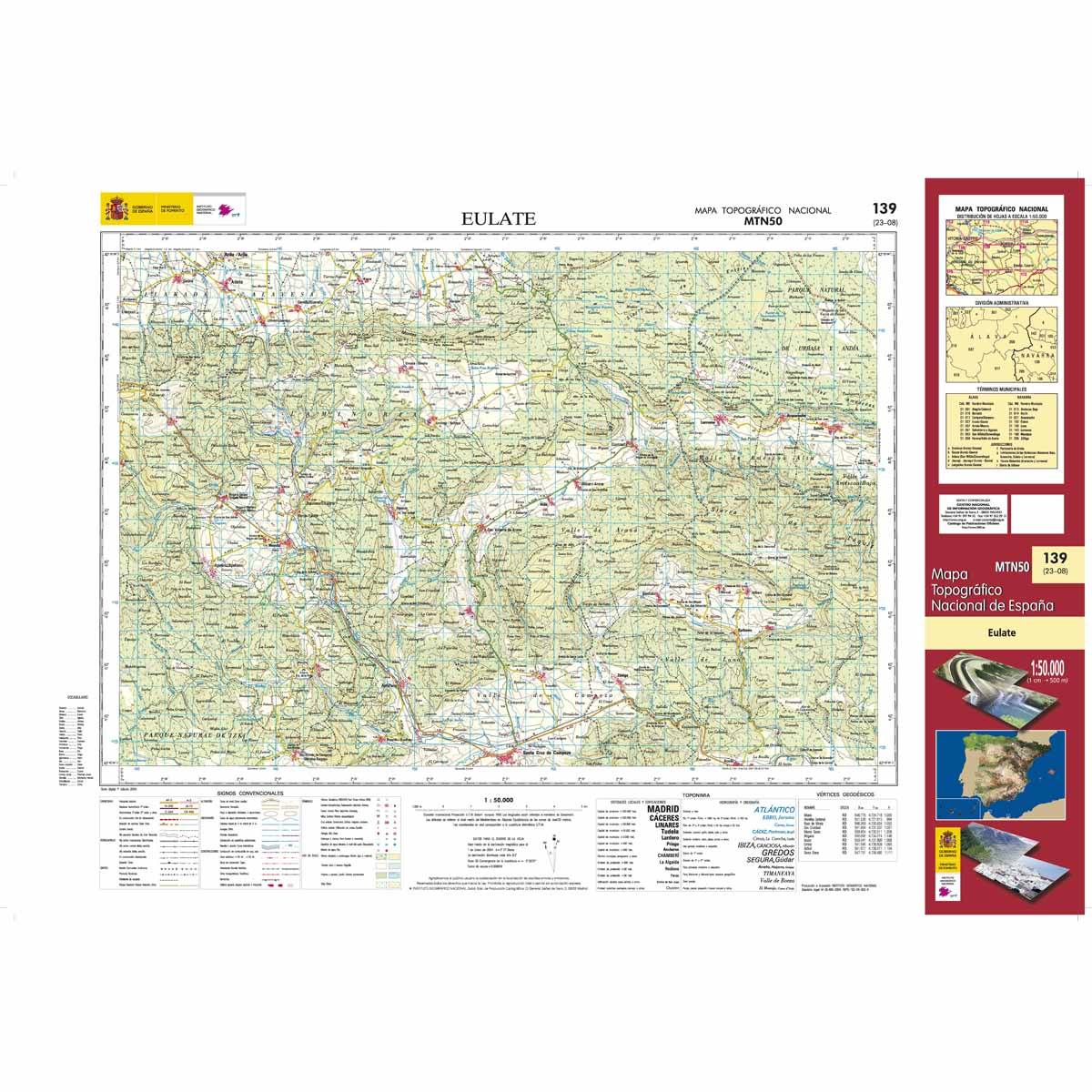 Carte topographique de l'Espagne n° 0139 - Eulate | CNIG - 1/50 000 carte de randonnée CNIG