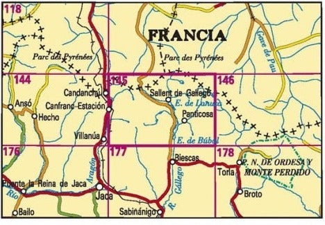 Carte topographique de l'Espagne n° 0145 - Sallent de Gállego | CNIG - 1/50 000 carte de randonnée CNIG