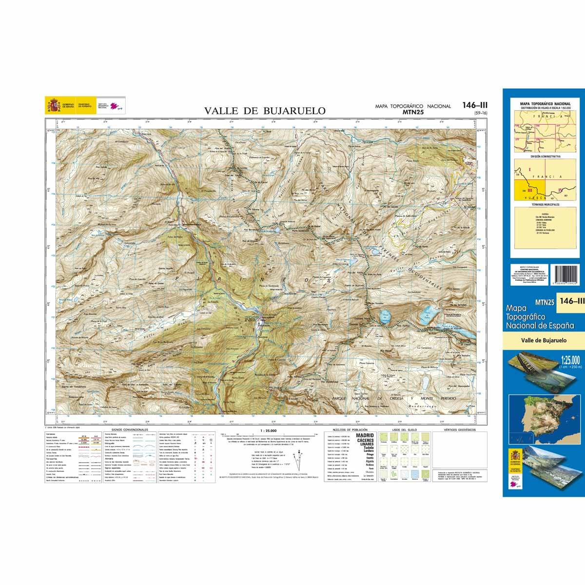 Carte topographique de l'Espagne n° 0146.3 - Valle de Bujaruelo | CNIG - 1/25 000 carte de randonnée CNIG