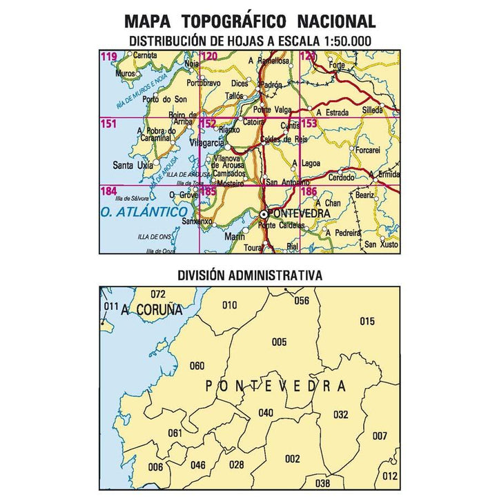 Carte topographique de l'Espagne n° 0152 - Vilagarcía de Arousa | CNIG - 1/50 000 carte pliée CNIG 