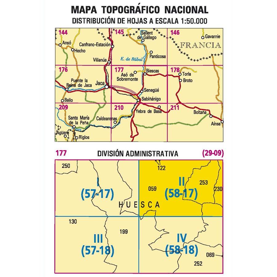 Carte topographique de l'Espagne n° 0177.2 - Biescas | CNIG - 1/25 000 carte de randonnée CNIG