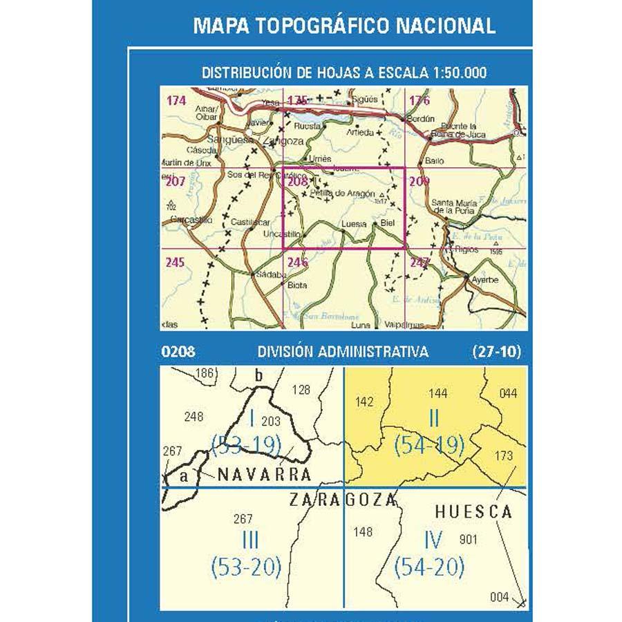 Carte topographique de l'Espagne n° 0208.2 - Longás | CNIG - 1/25 000 carte de randonnée CNIG