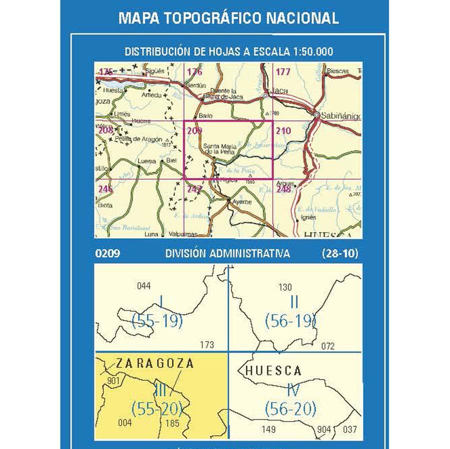 Carte topographique de l'Espagne n° 0209.3 - Agüero | CNIG - 1/25 000 carte de randonnée CNIG