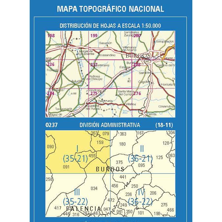 Carte topographique de l'Espagne n° 0237.1 - Castrojeriz | CNIG - 1/25 000 carte de randonnée CNIG