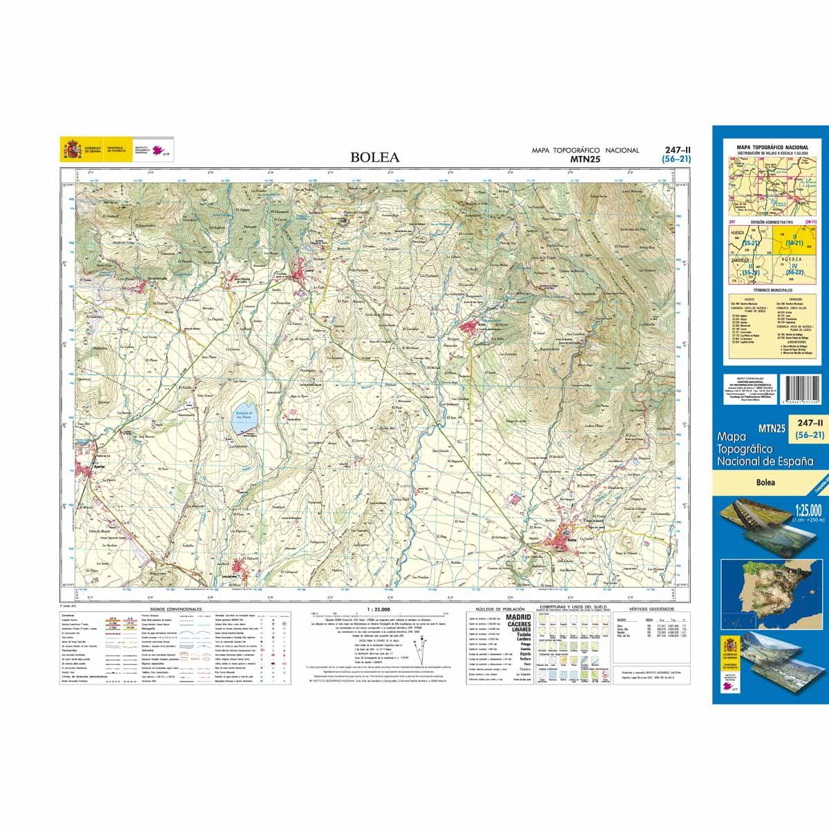 Carte topographique de l'Espagne n° 0247.2 - Bolea | CNIG - 1/25 000 carte de randonnée CNIG