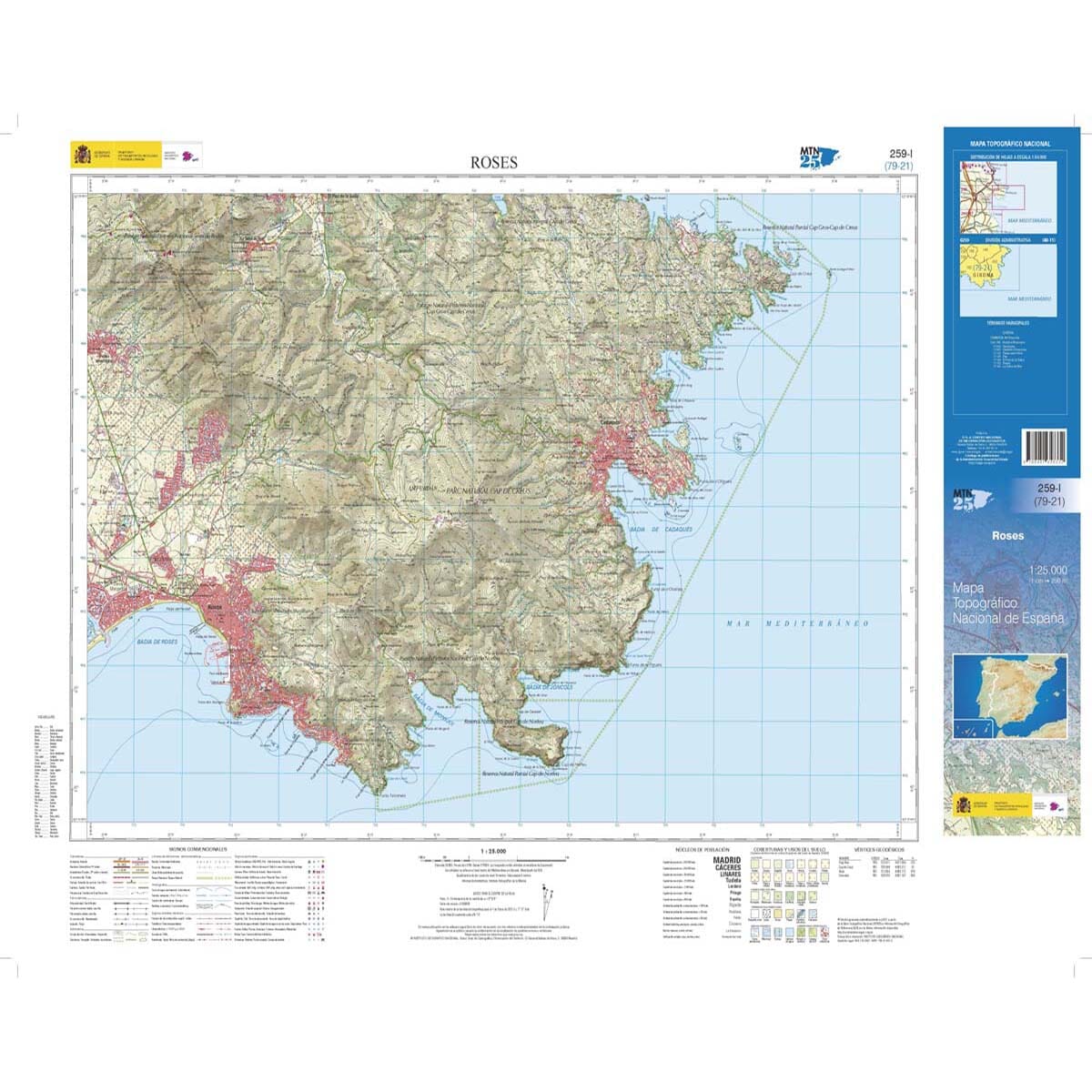Carte topographique de l'Espagne n° 0259.1 - Roses | CNIG - 1/25 000 carte de randonnée CNIG
