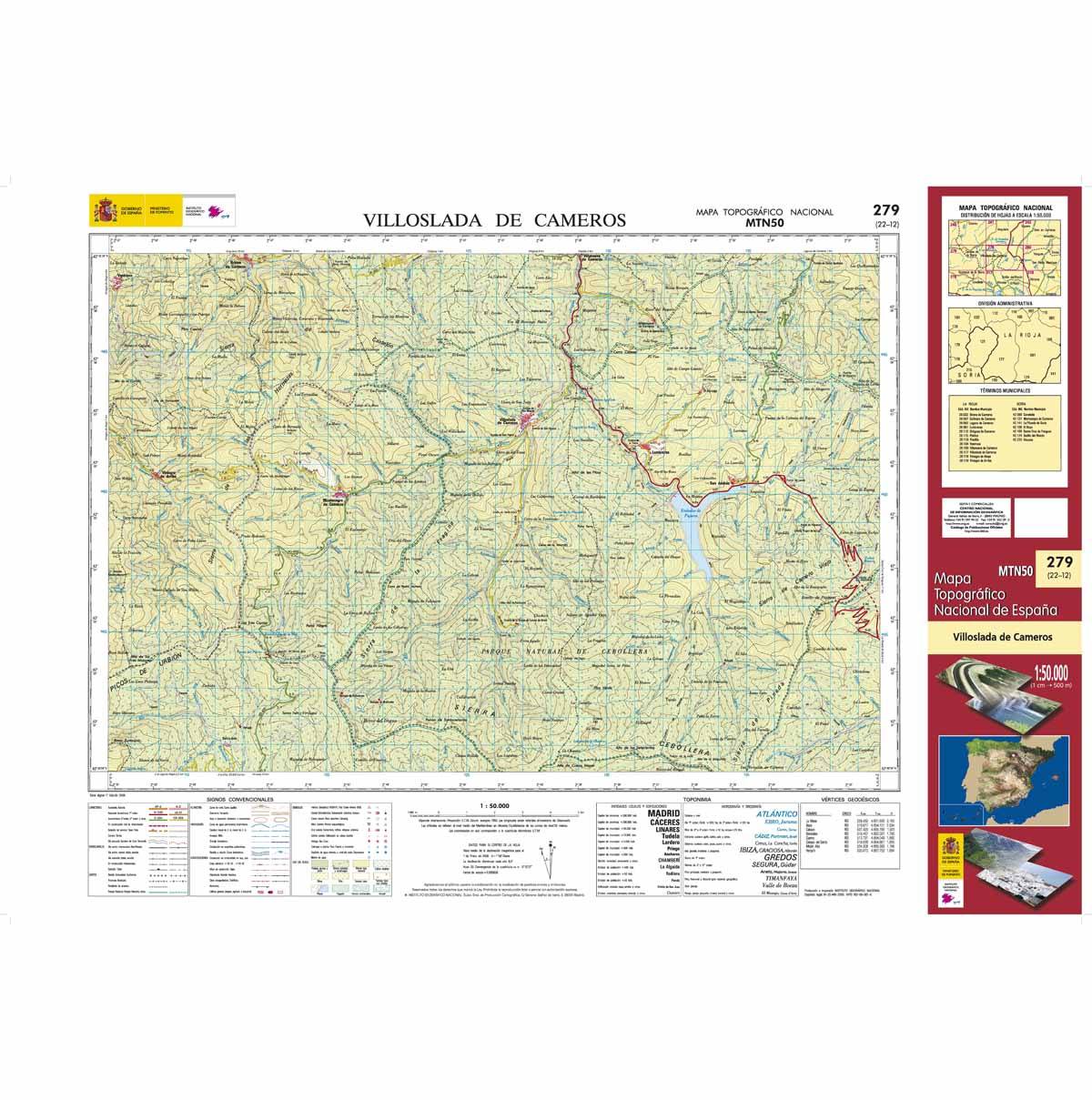 Carte topographique de l'Espagne n° 0279 - Villoslada de Cameros | CNIG - 1/50 000 carte de randonnée CNIG