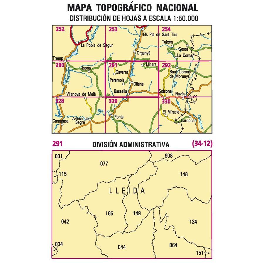 Carte topographique de l'Espagne n° 0291 - Oliana | CNIG - 1/50 000 carte de randonnée CNIG