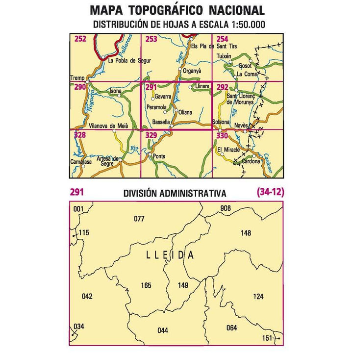 Carte topographique de l'Espagne n° 0291 - Oliana | CNIG - 1/50 000 carte pliée CNIG 