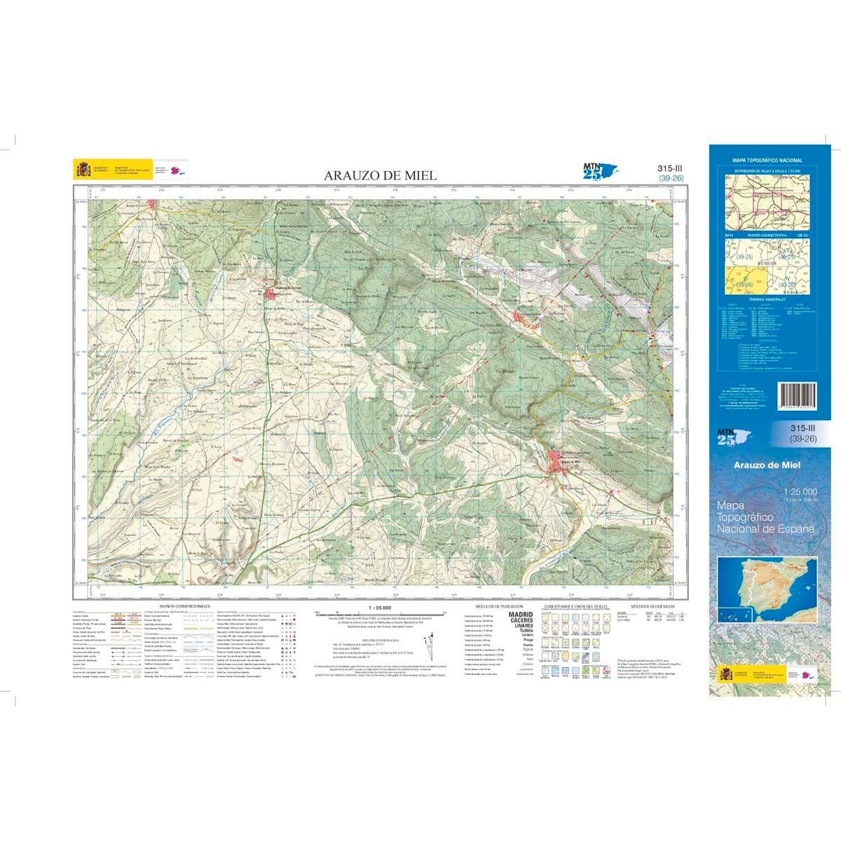 Carte topographique de l'Espagne n° 0315.3 - Arauzo de Miel | CNIG - 1/25 000 carte de randonnée CNIG