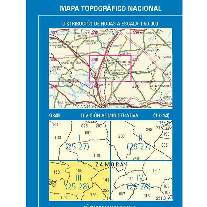 Carte topographique de l'Espagne n° 0340.3 - Pajares de Lampreana | CNIG - 1/25 000 carte pliée CNIG 
