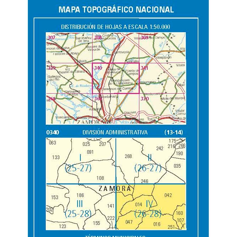 Carte topographique de l'Espagne n° 0340.4 - Aspariegos | CNIG - 1/25 000 carte de randonnée CNIG