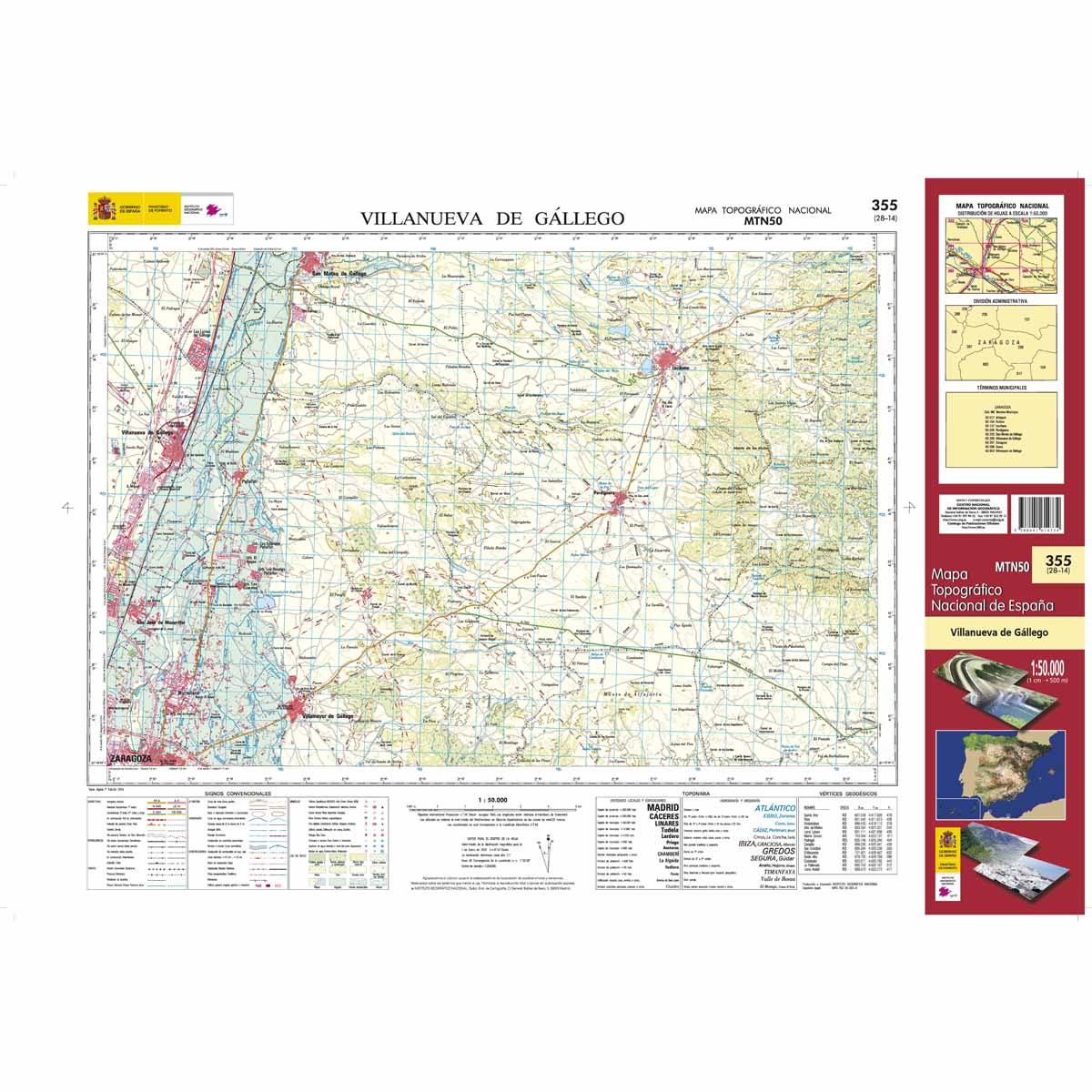 Carte topographique de l'Espagne n° 0355 - Villanueva de Gállego | CNIG - 1/50 000 carte de randonnée CNIG