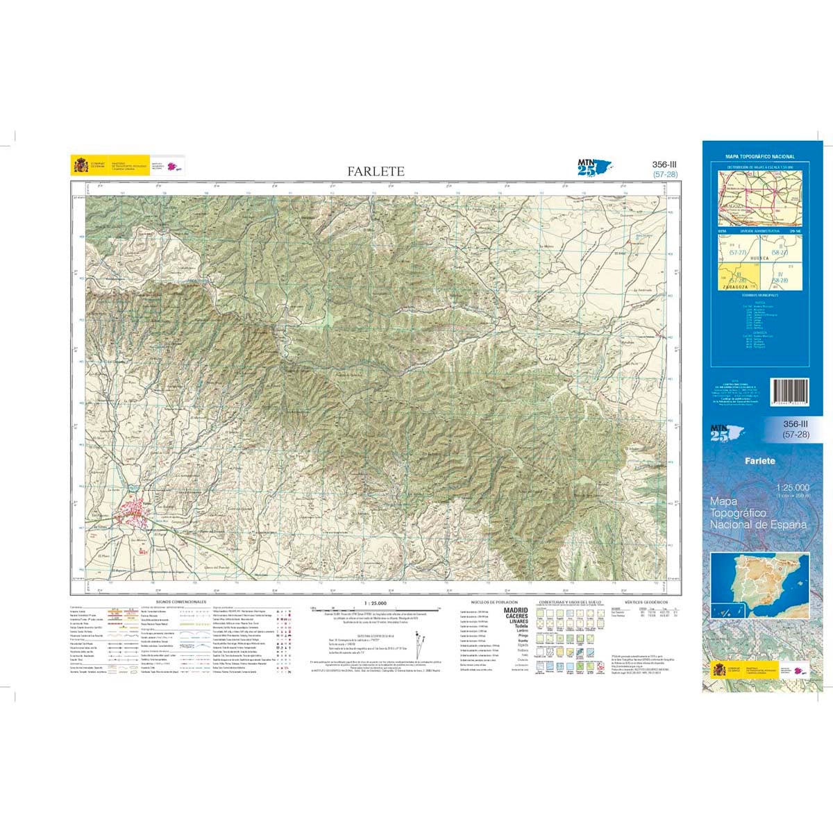 Carte topographique de l'Espagne n° 0356.3 - Farlete | CNIG - 1/25 000 carte de randonnée CNIG