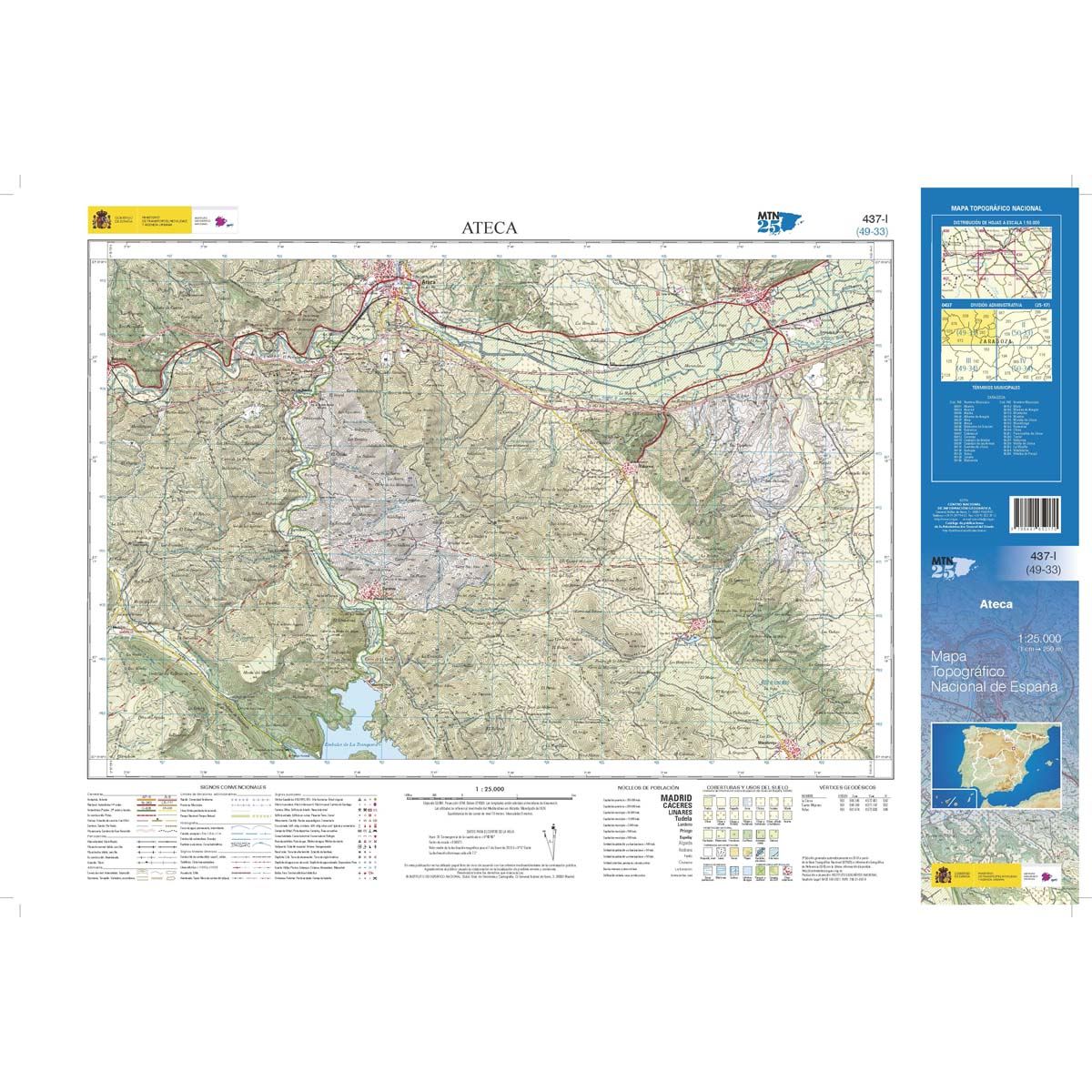Carte topographique de l'Espagne n° 0437.1 - Ateca | CNIG - 1/25 000 carte de randonnée CNIG