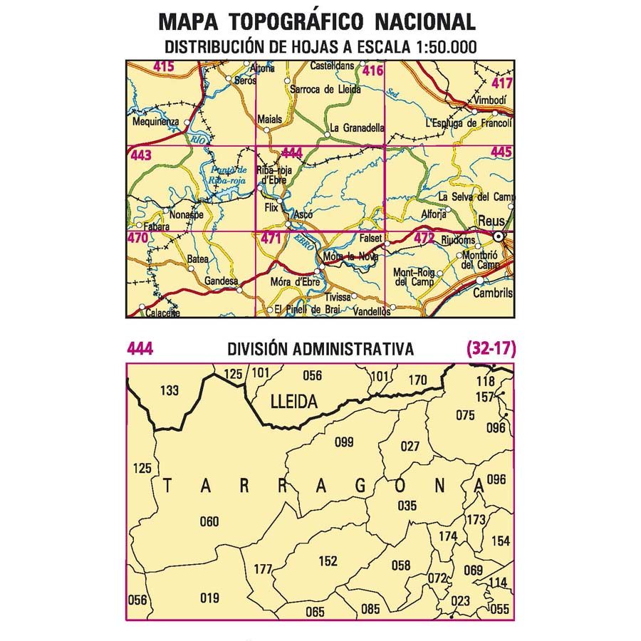 Carte topographique de l'Espagne n° 0444 - Flix | CNIG - 1/50 000 carte de randonnée CNIG