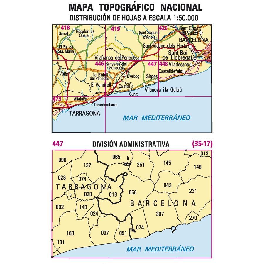 Carte topographique de l'Espagne n° 0447 - Vilanova I La Geltrú | CNIG - 1/50 000 carte de randonnée CNIG
