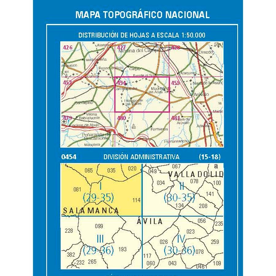 Carte topographique de l'Espagne n° 0454.1 - Cantalapiedra | CNIG - 1/25 000 carte de randonnée CNIG