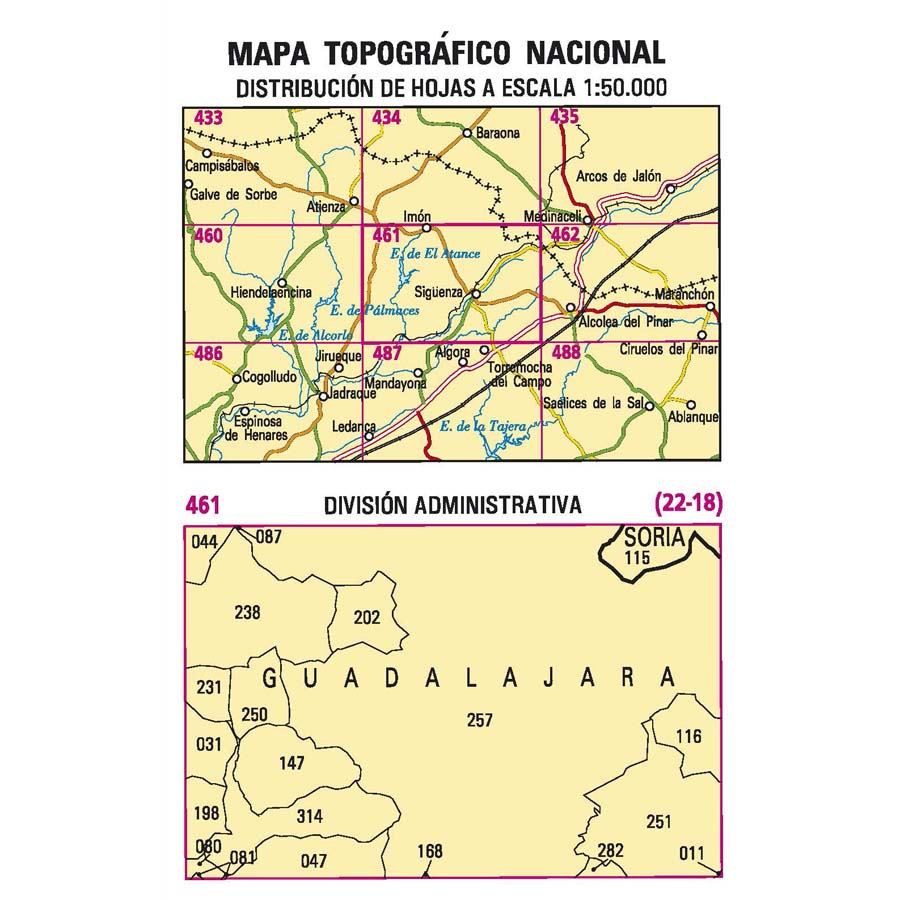 Carte topographique de l'Espagne n° 0461 - Sigüenza | CNIG - 1/50 000 carte de randonnée CNIG